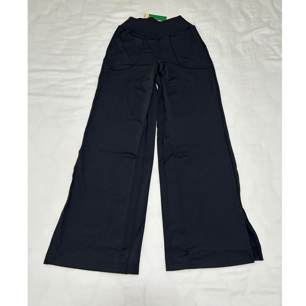 Halara Black Crossover Waist Wide Leg Pants Side Slit Pockets XS Regular NWT